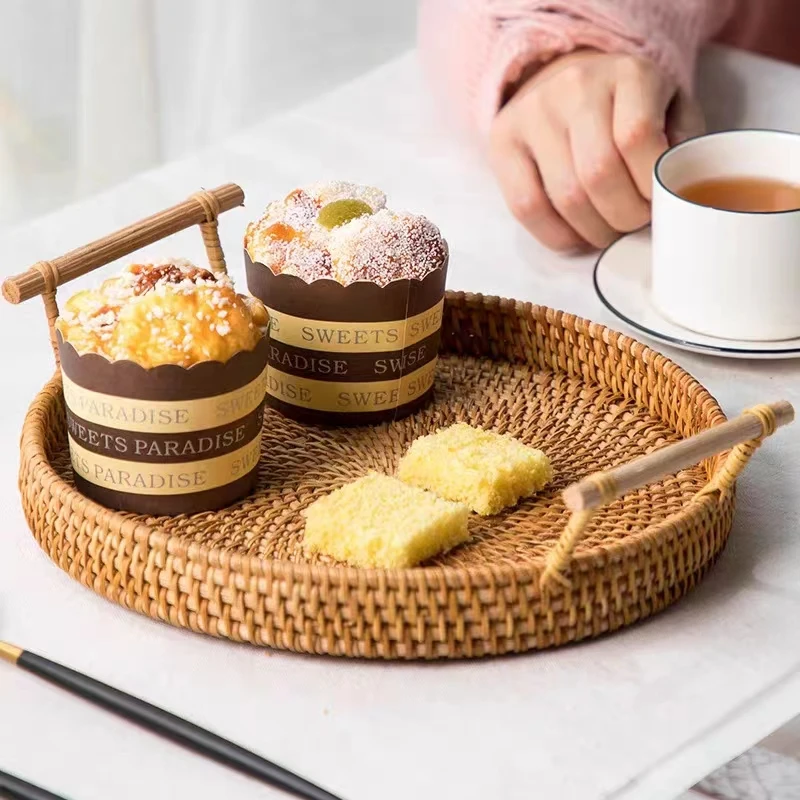 TB014-3手工创意木把手提耳托盘收纳篮（中号）尺寸：24*3cm