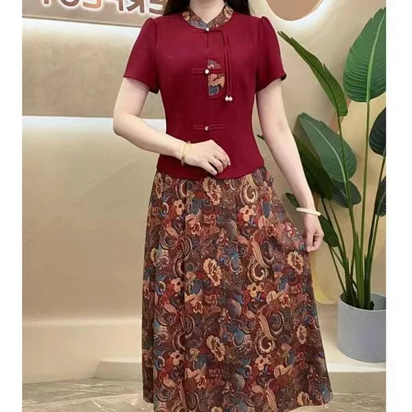 T278  洋气减龄时尚套裙休闲套装夏季百搭修身显瘦国风刺绣两件套