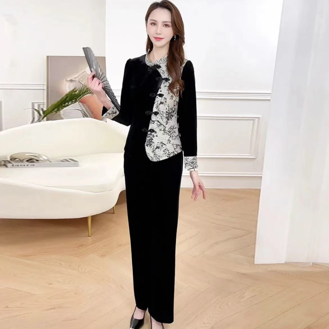 H392  时尚套装春季洋气宽松国风款休闲气质减龄显瘦遮肚两件套