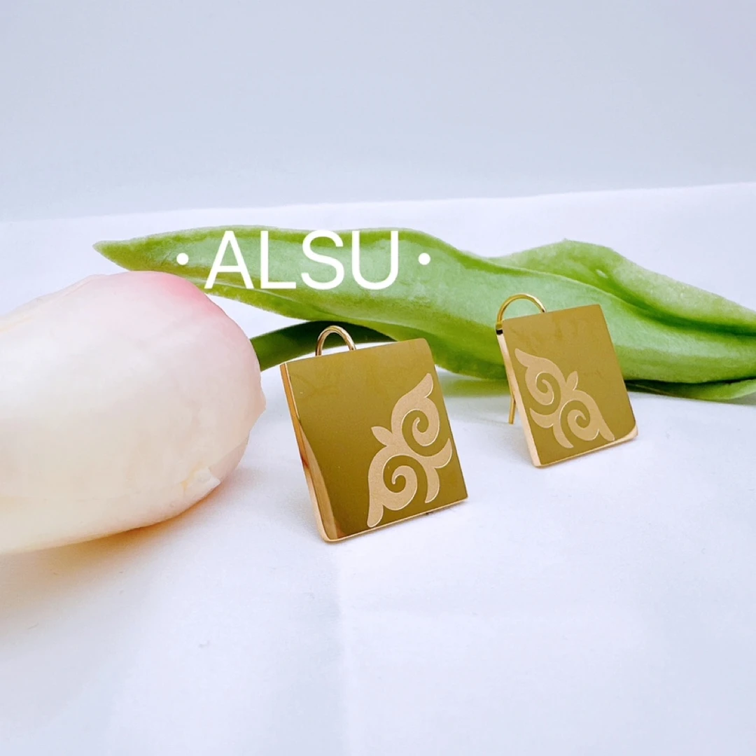 合金耳饰 ALSU原创新款个性民族风小方耳环气质耳饰