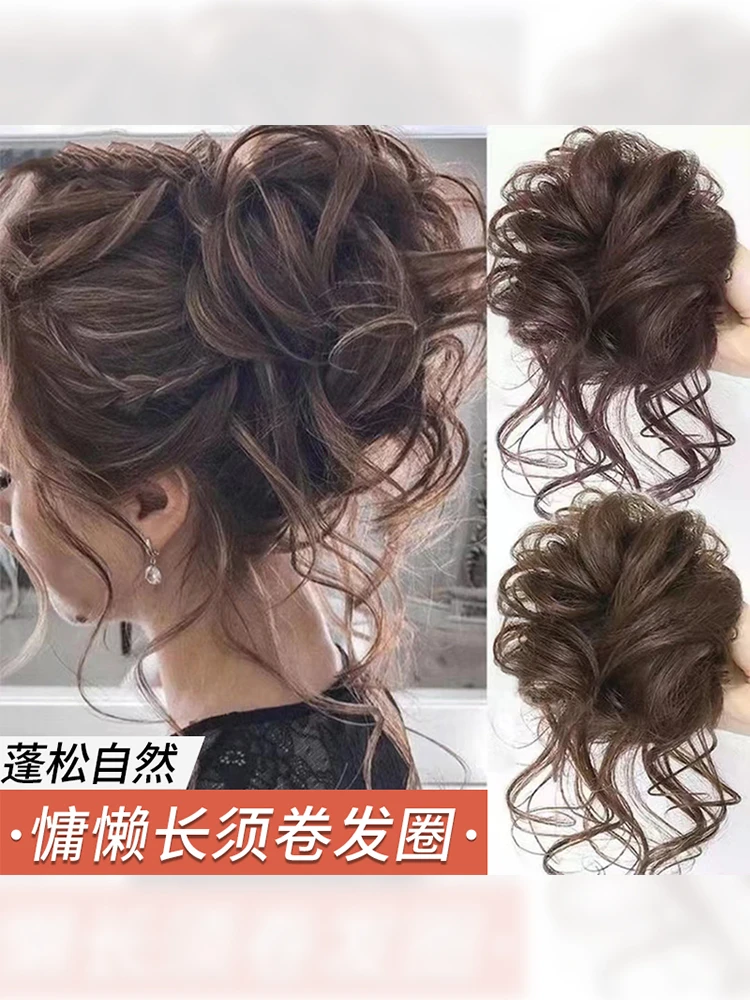 丸子头假发女仿真发头花发圈蓬松自然长须头花旗袍盘发发包盘头饰