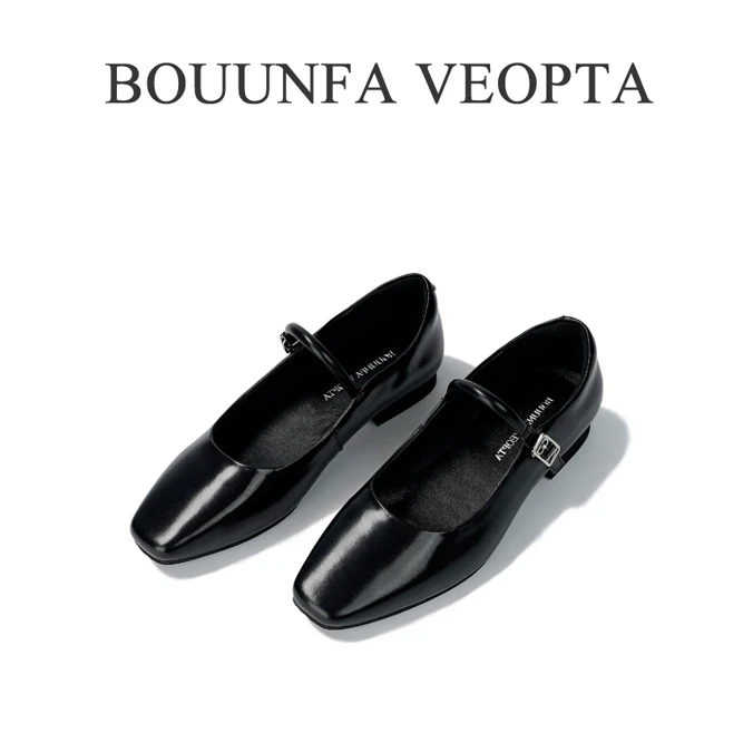 BV【芯片版】胎牛bv女鞋时尚法式玛丽珍气质小皮鞋单鞋牛皮穆勒鞋