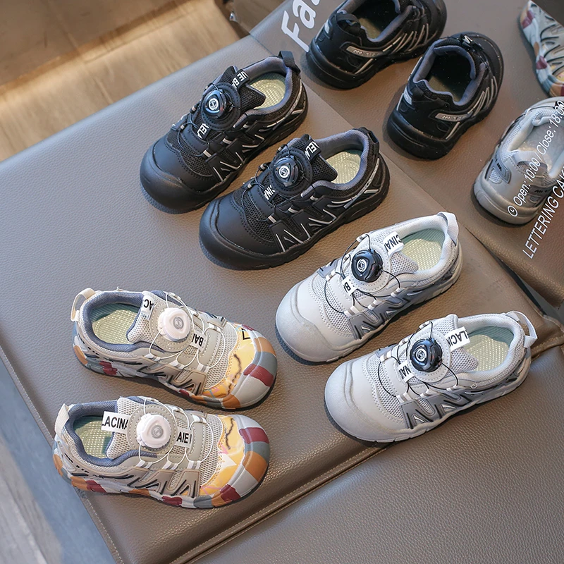 儿童运动鞋2024春秋新款男童旋转扣网鞋透气网面女童登山跑步鞋子