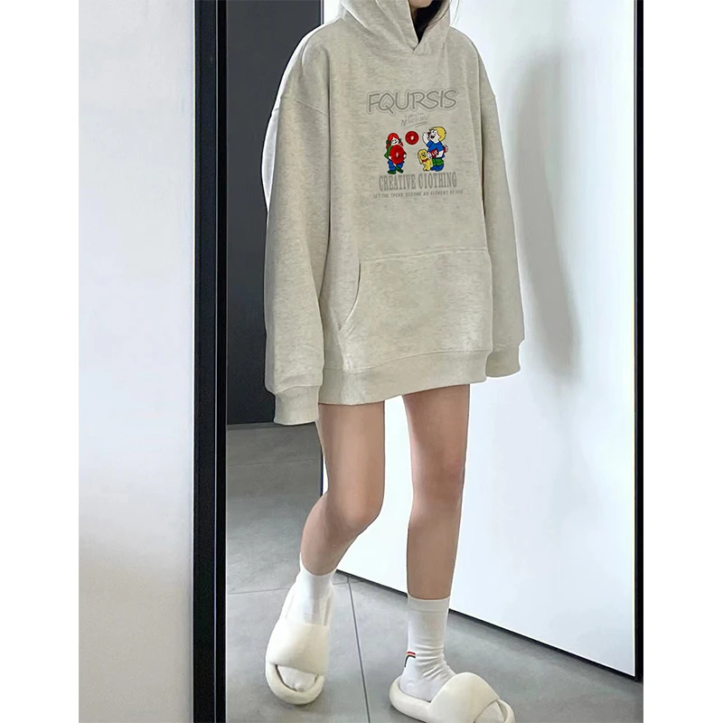 美式秋冬款连帽卫衣女款加绒加厚百搭宽松慵懒风卫衣休闲小众时尚