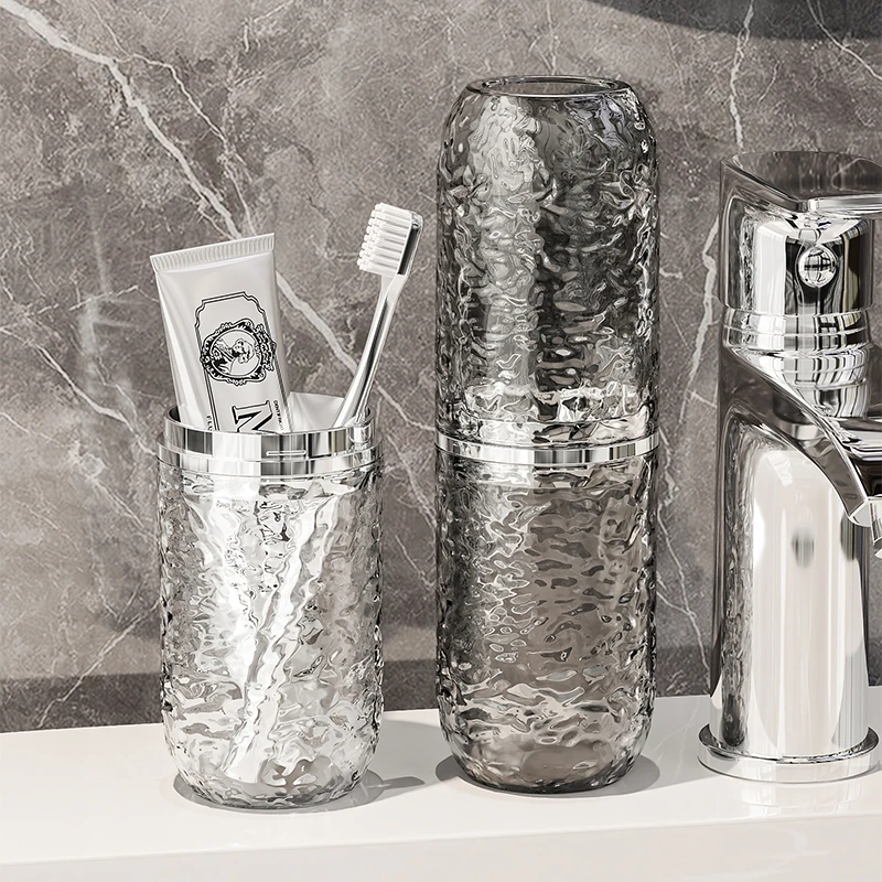 【晨弟缇娜】冰川纹旅行洗漱杯二合一漱口杯刷牙便携套装刷牙杯家用