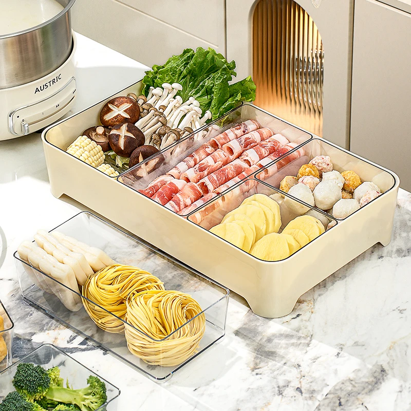 亿米佳火锅配菜盘分格沥水大容量蔬菜海鲜厨房收纳盒加厚备菜盘子