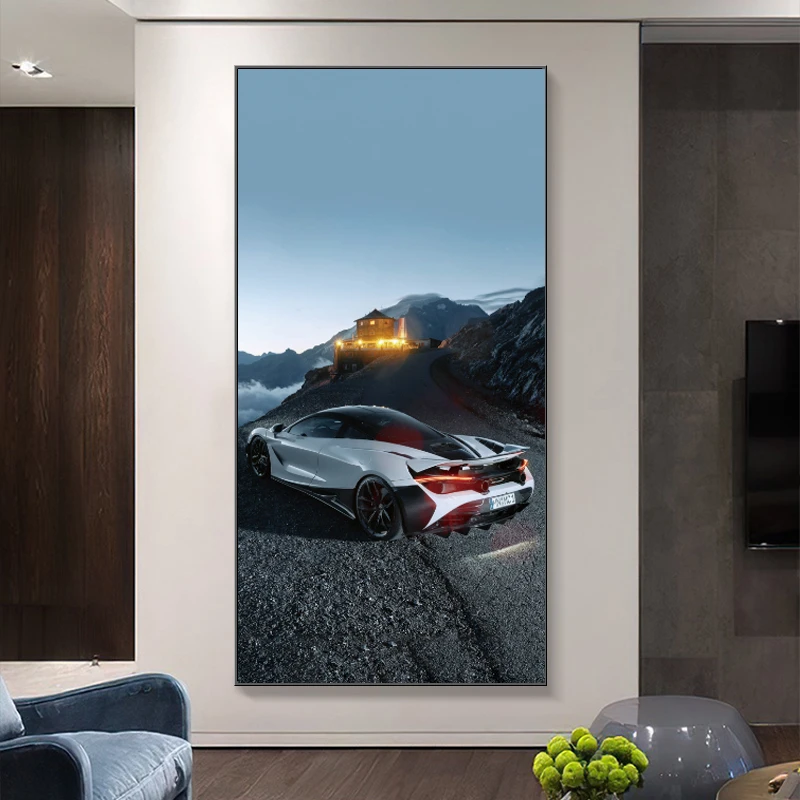 现代轻奢入户玄关装饰画布加迪迈凯伦汽车主题挂画客厅过道壁画
