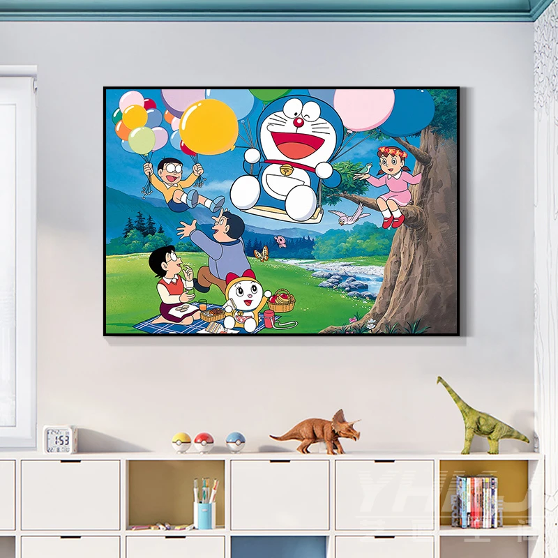 哆啦A梦装饰画儿童房卧室床头挂画日本卡通动漫叮当猫机器猫挂画