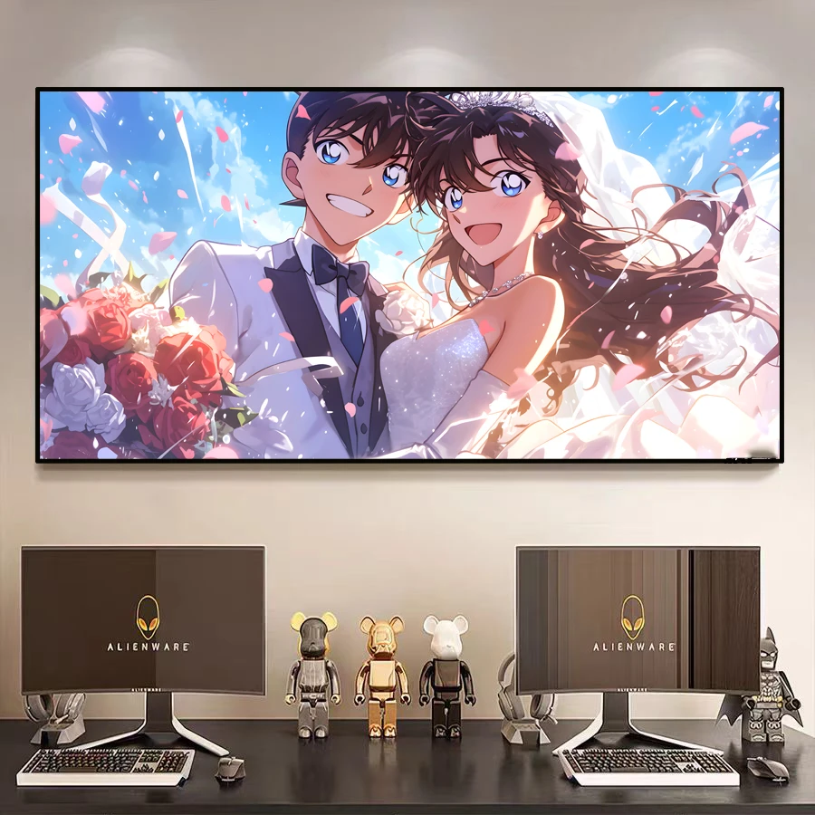 工藤新一小兰结婚礼挂画客厅名侦探柯南全家福卧室床头晶瓷装饰画