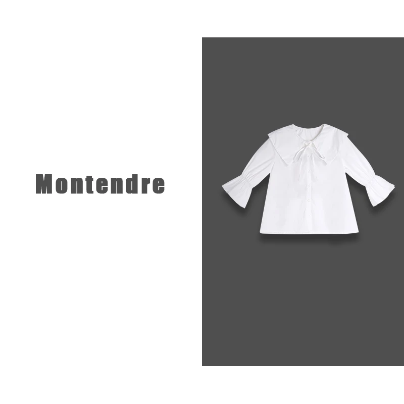 【TaKuMi】日系品牌  M 春夏上新  娃娃领上衣白色简约百搭衬衣