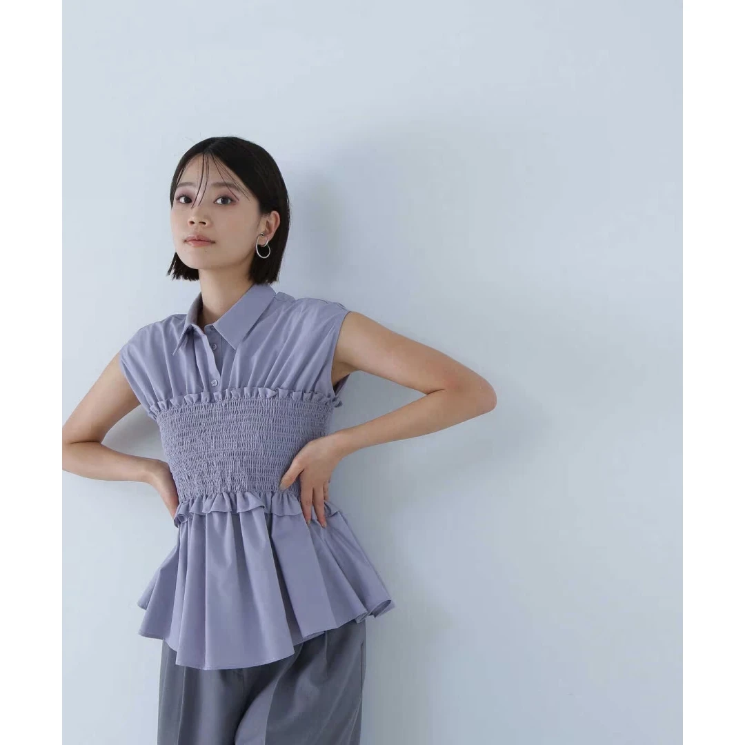【Takumi】日系品牌 夏季新款 N 修身时尚褶饰荷叶边无袖衬衫