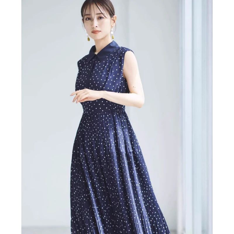 【TaKuMi】日系品牌 明星同款 千金雪纺细压褶裙摆收腰无袖连衣裙