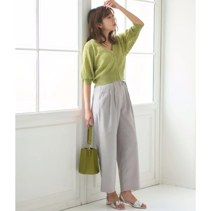 【TaKuMi】日系品牌 夏季新款 F 仿亚麻舒适质感显瘦高腰阔腿裤女