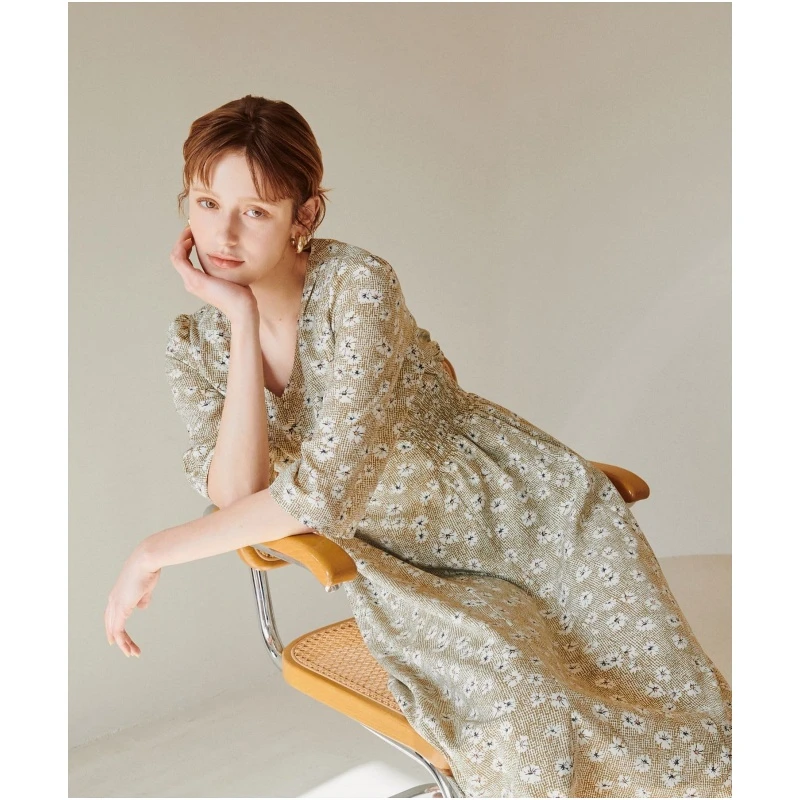 【TaKuMi】日系品牌 夏季WEB系列 N 碎花显瘦优雅气质长款连衣裙