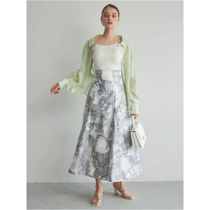 【TaKuMi】 日系品牌 春季新款 M 时尚气质花卉高腰印花半身裙