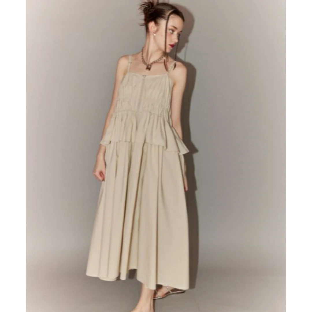 【TaKuMi】日系品牌 C 夏季新款 时尚简约前拉链设计感吊带连衣裙