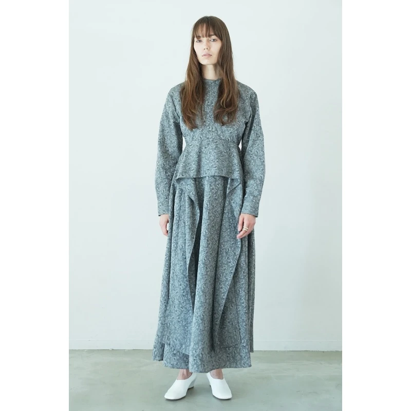 【TaKuMi】日系品牌 松本 春季新款时尚气质暗纹碎花女装连衣裙