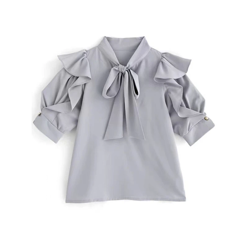 【TaKuMi】日系品牌 G 春季新款 百搭时尚设计感蝴蝶结荷叶边衬衫