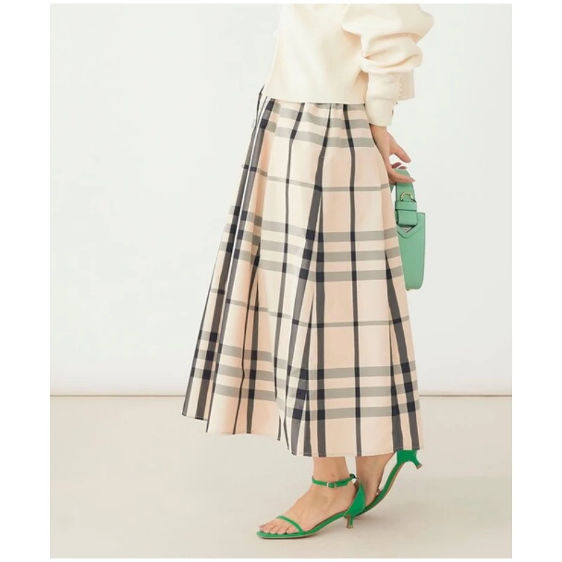 【TaKuMi】日系品牌 夏季新款 N 复古格子显瘦气质百搭高腰半身裙