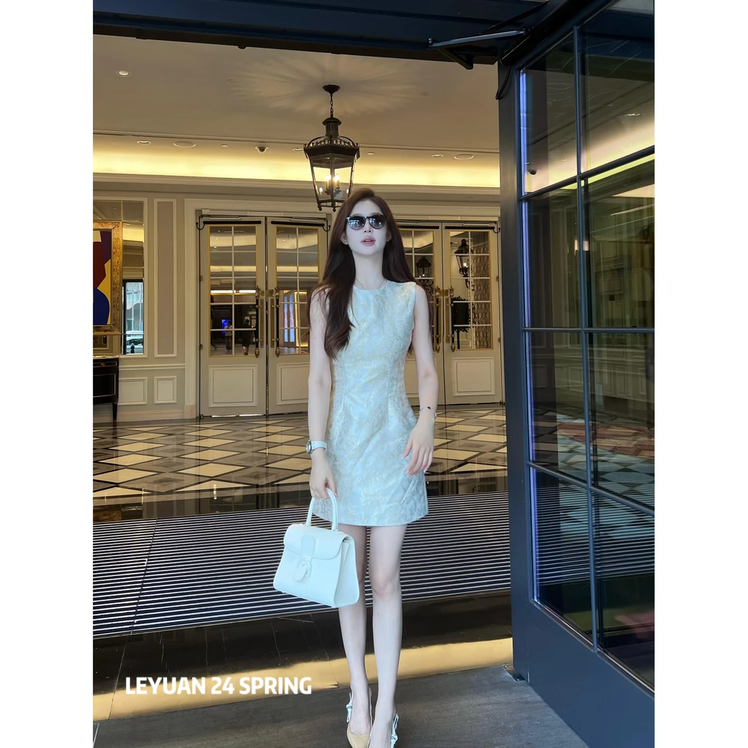 【蝴蝶金丝】LEYUAN·高端蝴蝶金丝提花连衣裙收腰显瘦无袖背心裙