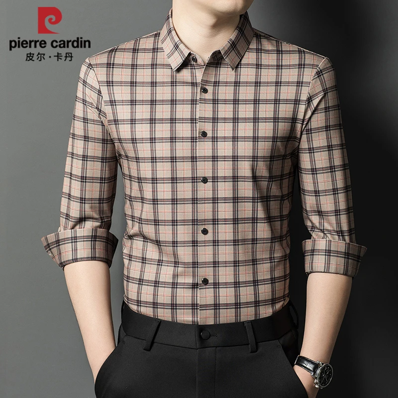 品牌男装法国皮尔卡丹专柜正品秋季男士长袖格子衬衣商务休闲衬衫
