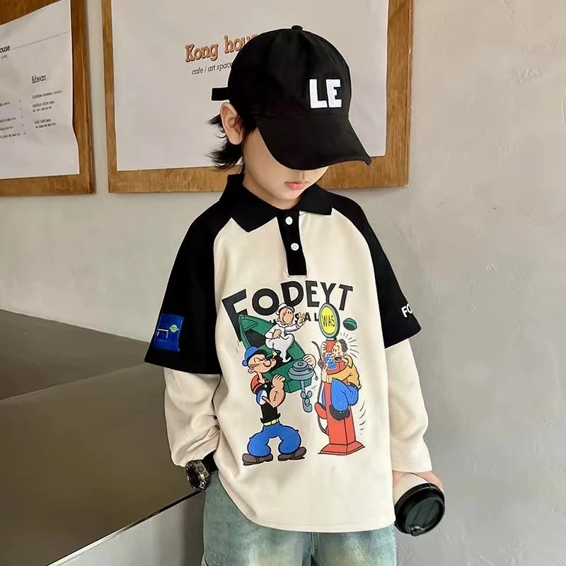 男童polo衫长袖春秋款儿童装韩版休闲假两件卫衣大童秋装t恤上衣T