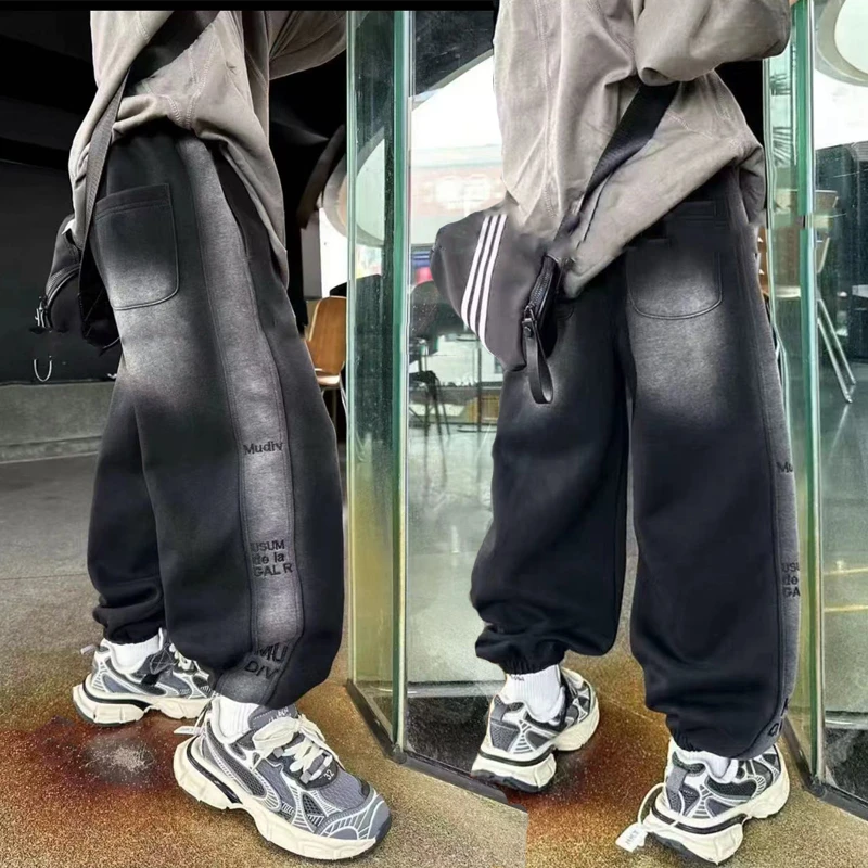 【水洗400克加绒加厚】男童秋冬一体绒裤2024款中大童运动卫裤长裤