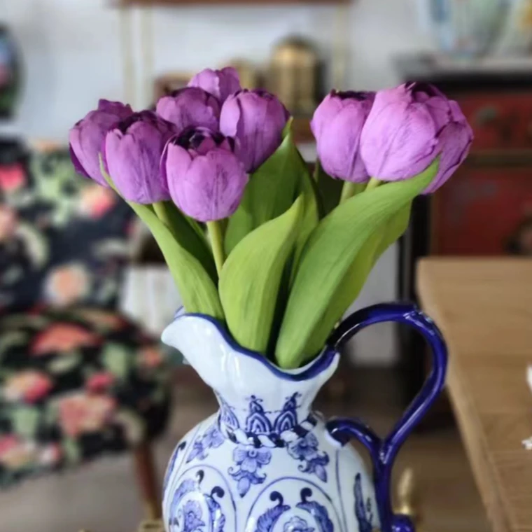 【奇居之乡】紫色手感仿真花卉郁金香一束6头桌面摆件单束