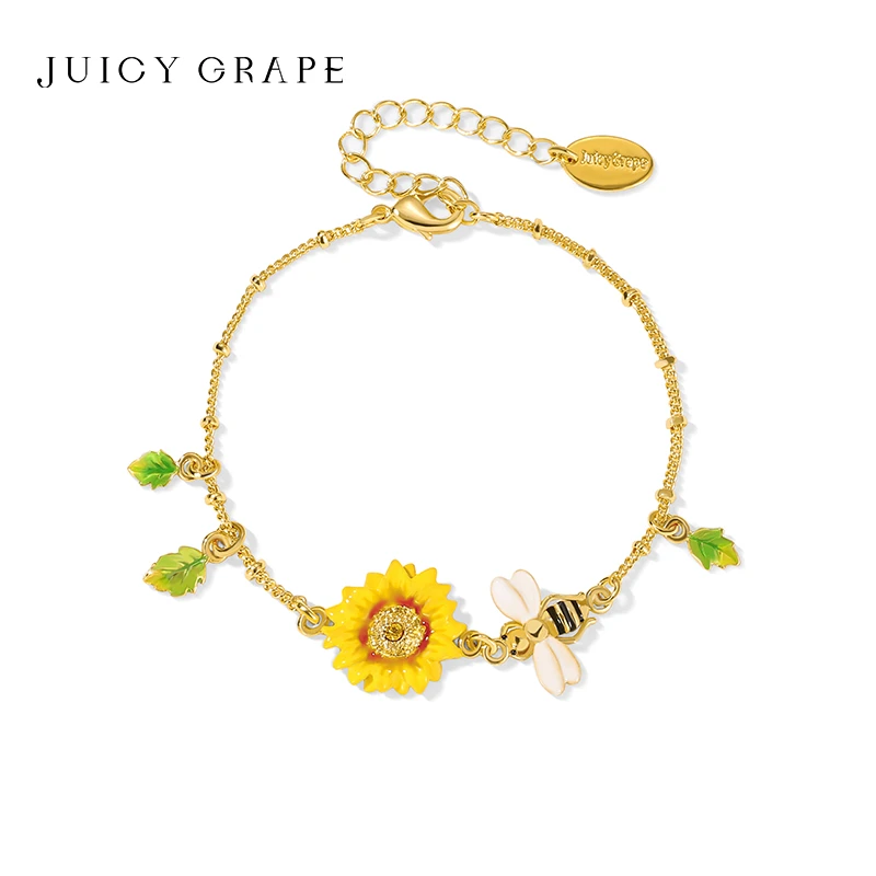 JuicyGrape 铜合金珐琅手链 小蜜蜂向日葵手链轻奢森系原创小众