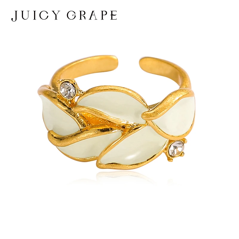 JuicyGrape 铜合金珐琅戒指 静雅戒指女小众轻奢可调节法式食指戒