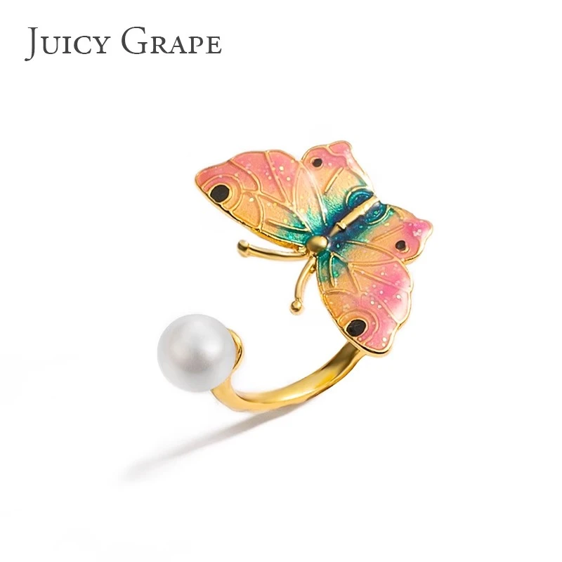 铜合金珐琅戒指 夏季清新珐琅蝴蝶开口可调节戒指