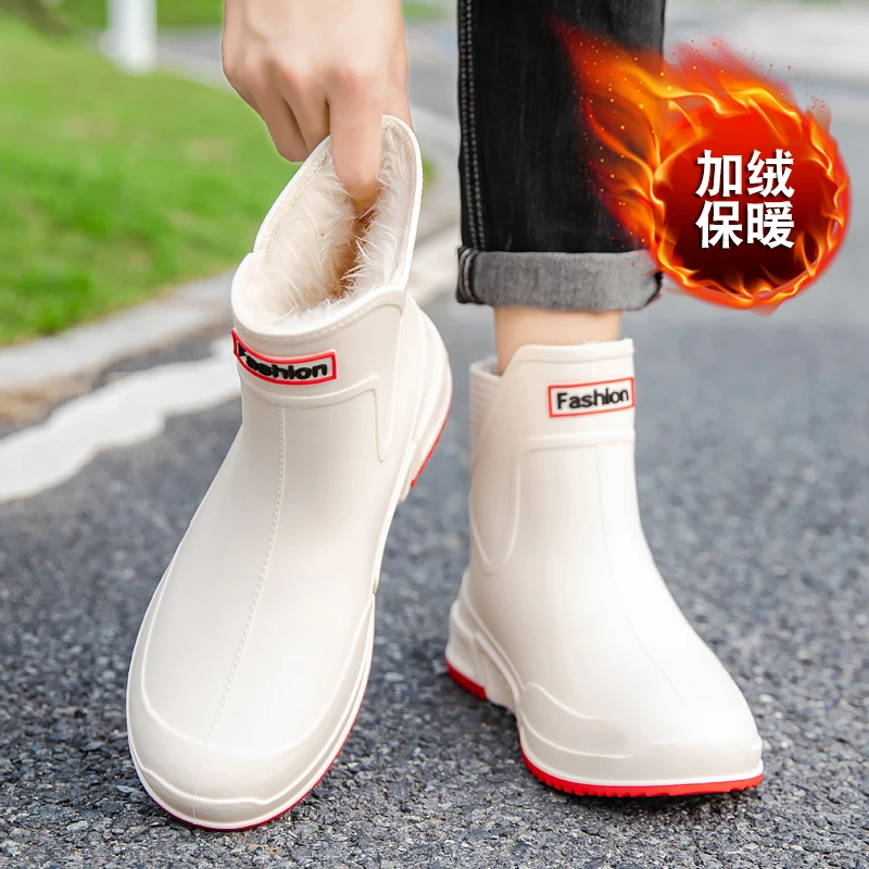冬季防水雨鞋男女士短筒保暖加绒防滑防水鞋外穿加厚工作胶鞋水靴