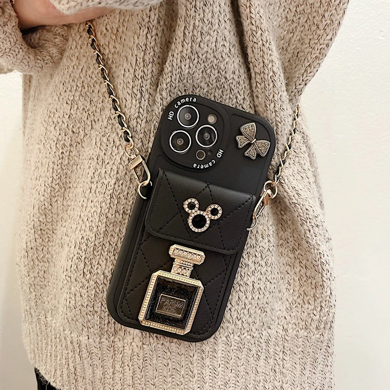 香水瓶镜子支架适用【苹果/华为/oppo/vivo/小米】插卡包斜挎手机壳