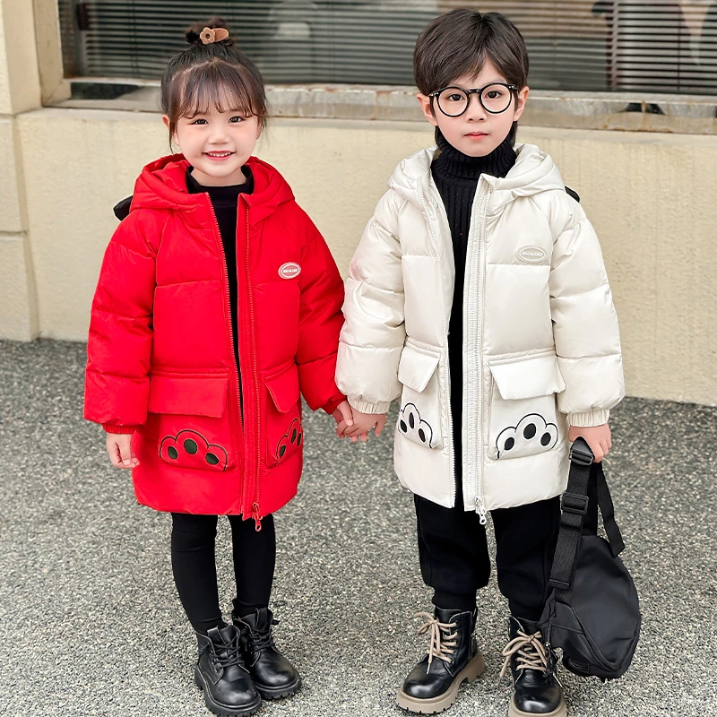 儿童羽绒服中长款2024新款加厚洋气男童女童宝宝冬季卡通羽绒外套