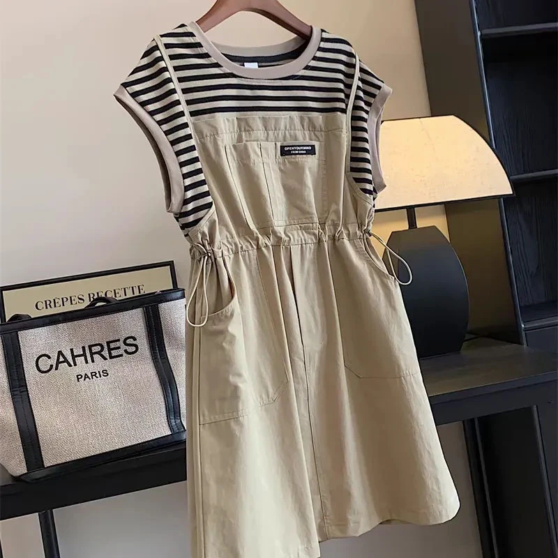 女童假两件背带连衣裙2024夏装新款大童休闲洋气裙子女孩连衣裙