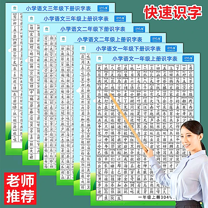 一二年级语文识字表挂图儿童小学生上册下册生字表认字挂图ML1