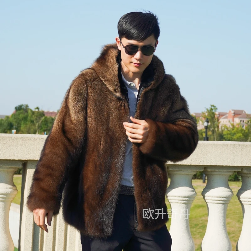北美渔貂本色母貂皮整貂连帽水貂毛外套挖削去砍整皮原板原色