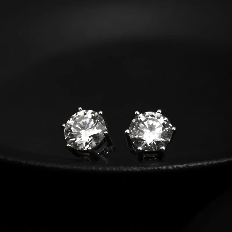 925银莫桑石耳饰 简约耳环气质轻奢镶嵌925银莫桑石六爪耳钉0.5-2