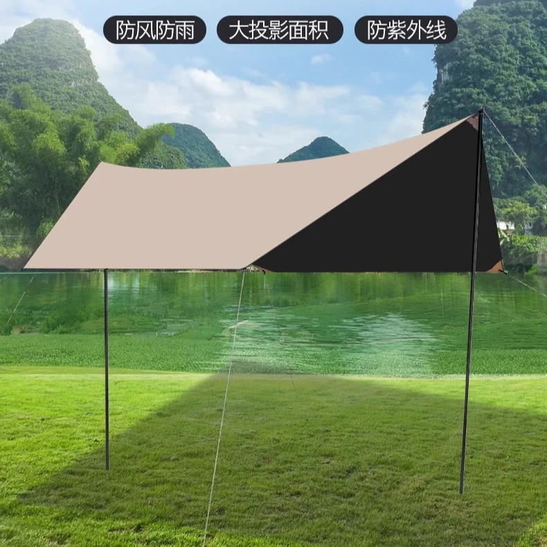户外露营旅游野炊天幕帐篷加厚防晒防水八角黑胶涂银 层遮阳棚