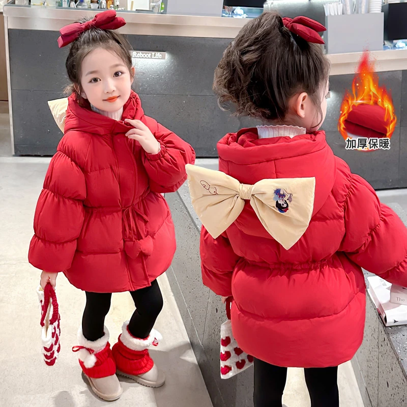 女童红色羽绒服秋冬季儿童冬装2024新款洋气三防白鸭绒外套加厚潮