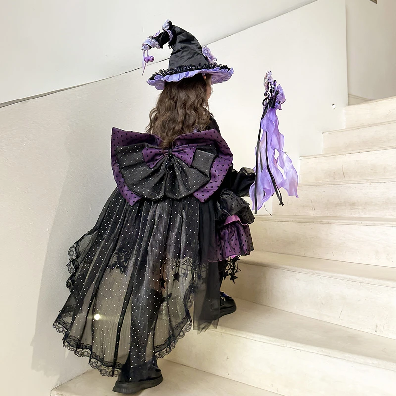 女宝宝秋冬季万圣节暗黑卡通库洛米公主裙超大蝴蝶结拖尾洛丽塔裙