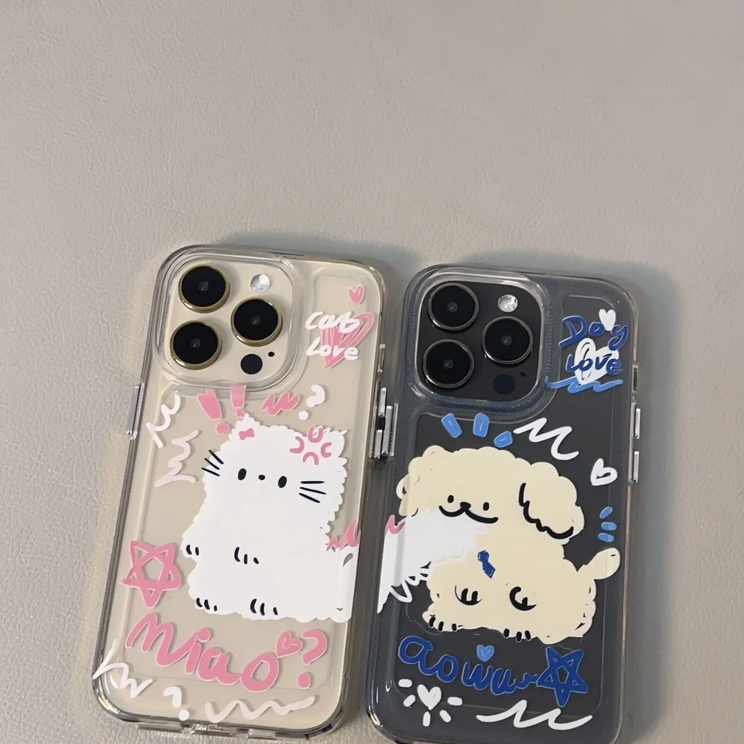 ins小猫小狗适用iPhone14/13情侣手机壳xsmax透明12/11涂鸦xs/XR