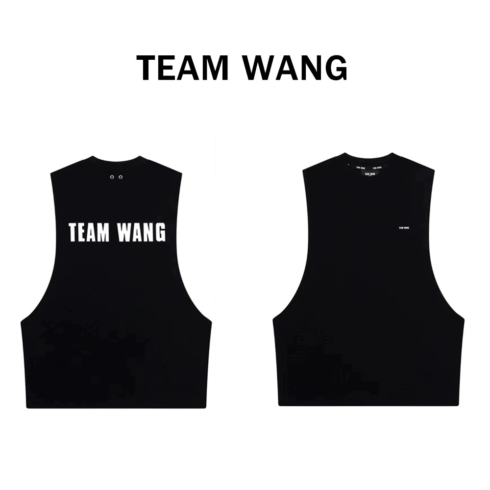 TeamWang王嘉尔同款潮牌黑色印花夏季深挖无袖坎肩运动健身背心