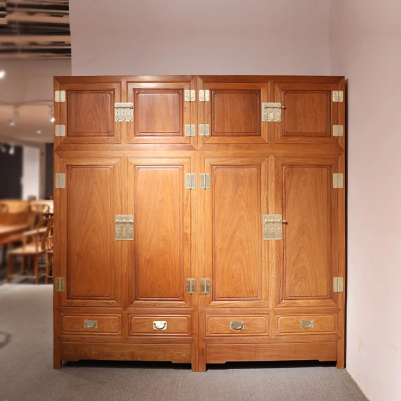 缅甸花梨木顶箱柜 素面白胚中式缅花衣柜 大果紫檀红木四门大衣柜