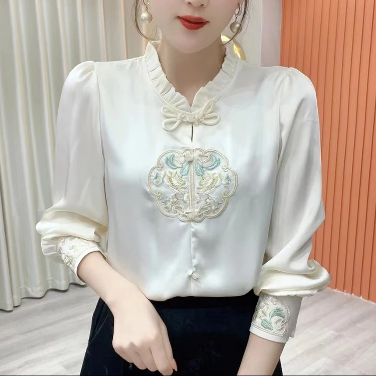 春装气质中国风提花时尚休闲显瘦洋气百搭设计感长袖打底小衫上衣