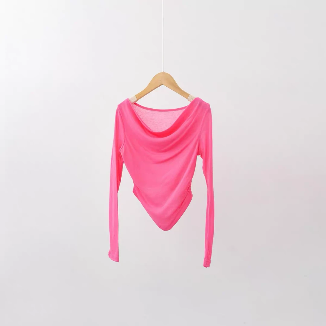 荡领修身瑜伽宽松长袖 网纱镂空健身罩衫 透气轻薄上衣时尚外搭