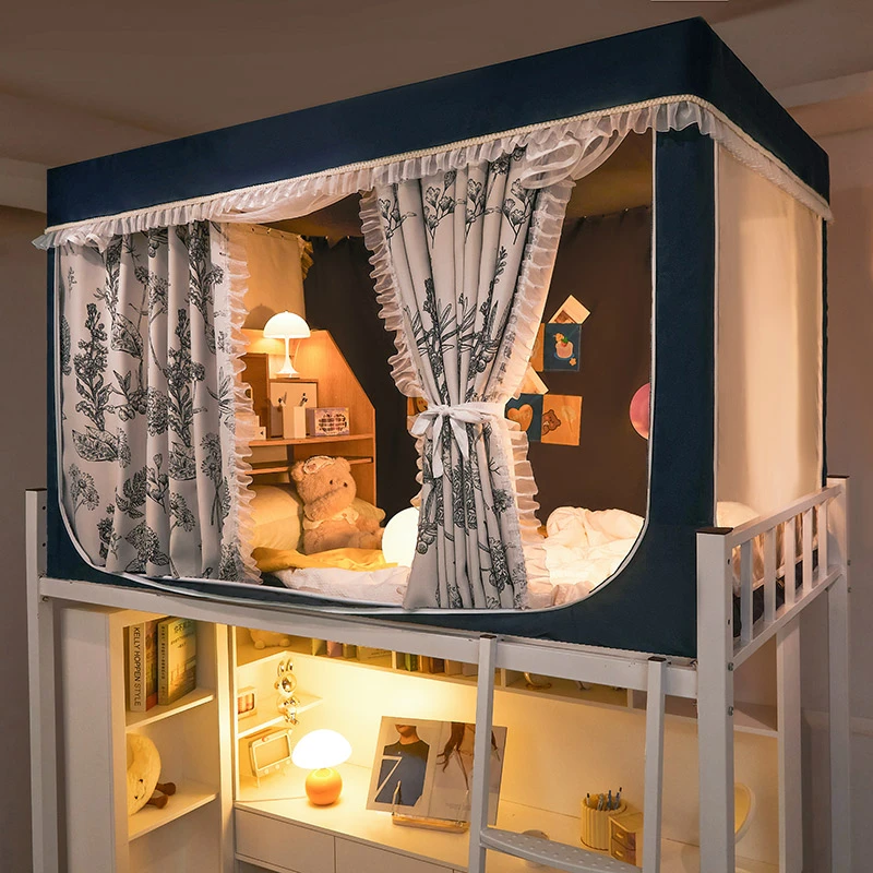 真遮光梭织布大学生寝室蚊帐米粒棉强挡光宿舍床帘一体上下铺通用