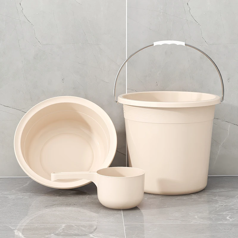 加厚塑料家用水桶盆套装大容量透明耐高温学生宿舍洗漱洗衣桶手