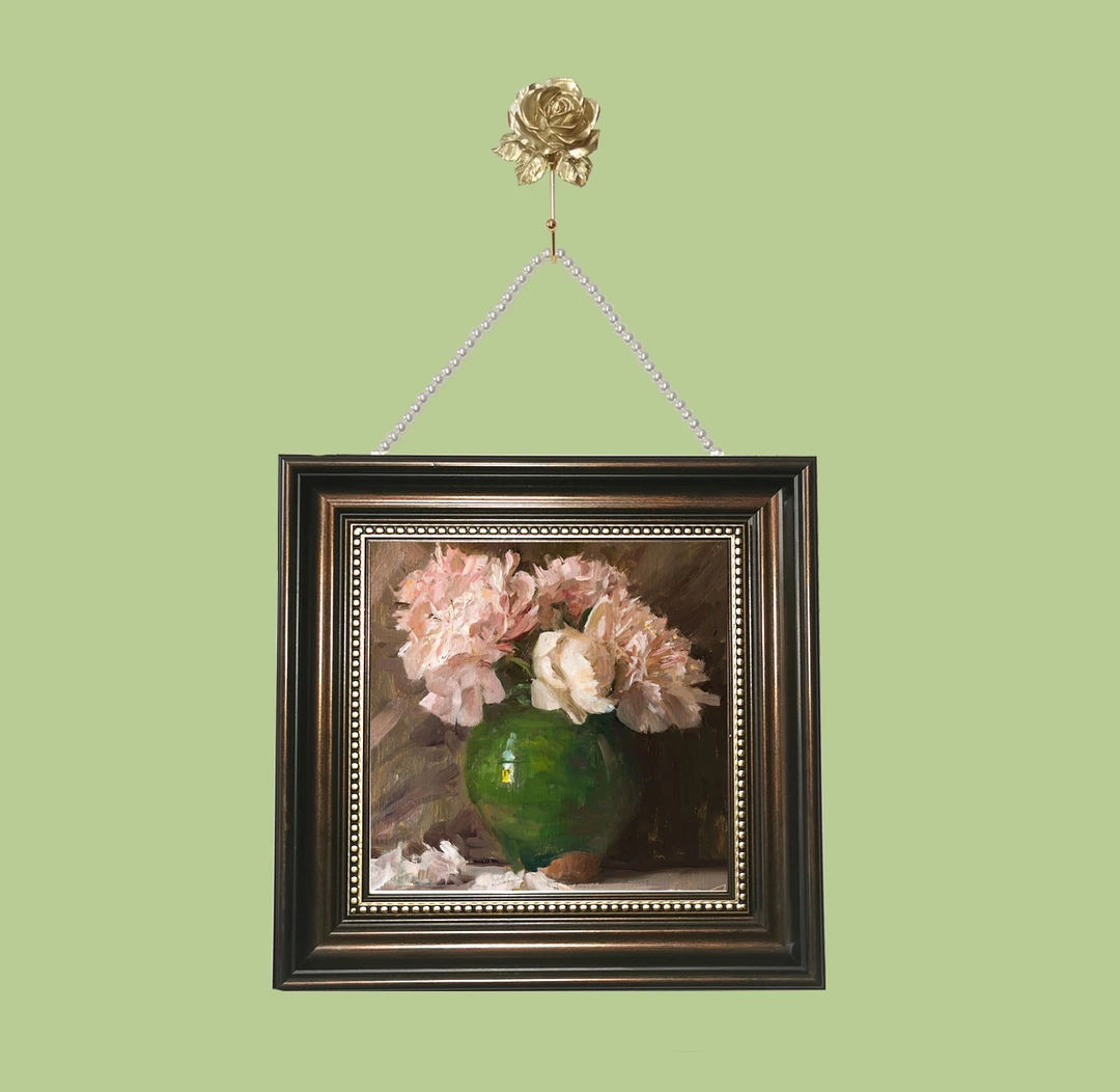 现代新中式异形简约美式法式欧式奶油风装饰画抽象轻奢带珠链可挂