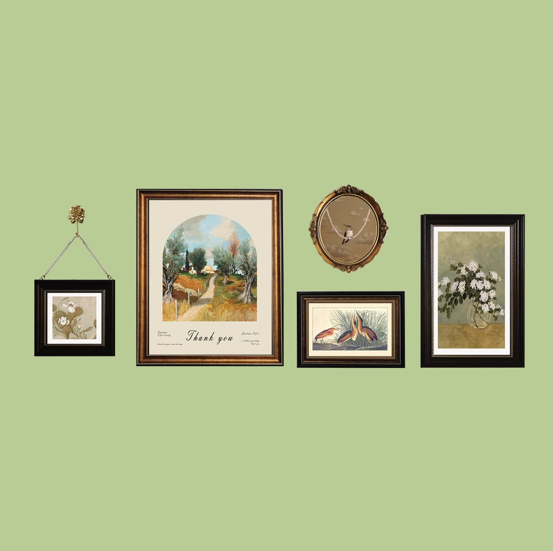 现代新中式异形简约美式法式欧式奶油风装饰画抽象轻奢带珠链可挂